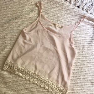 Boutique Pale Pink Tank Top w/ Cream Detail on Hem
